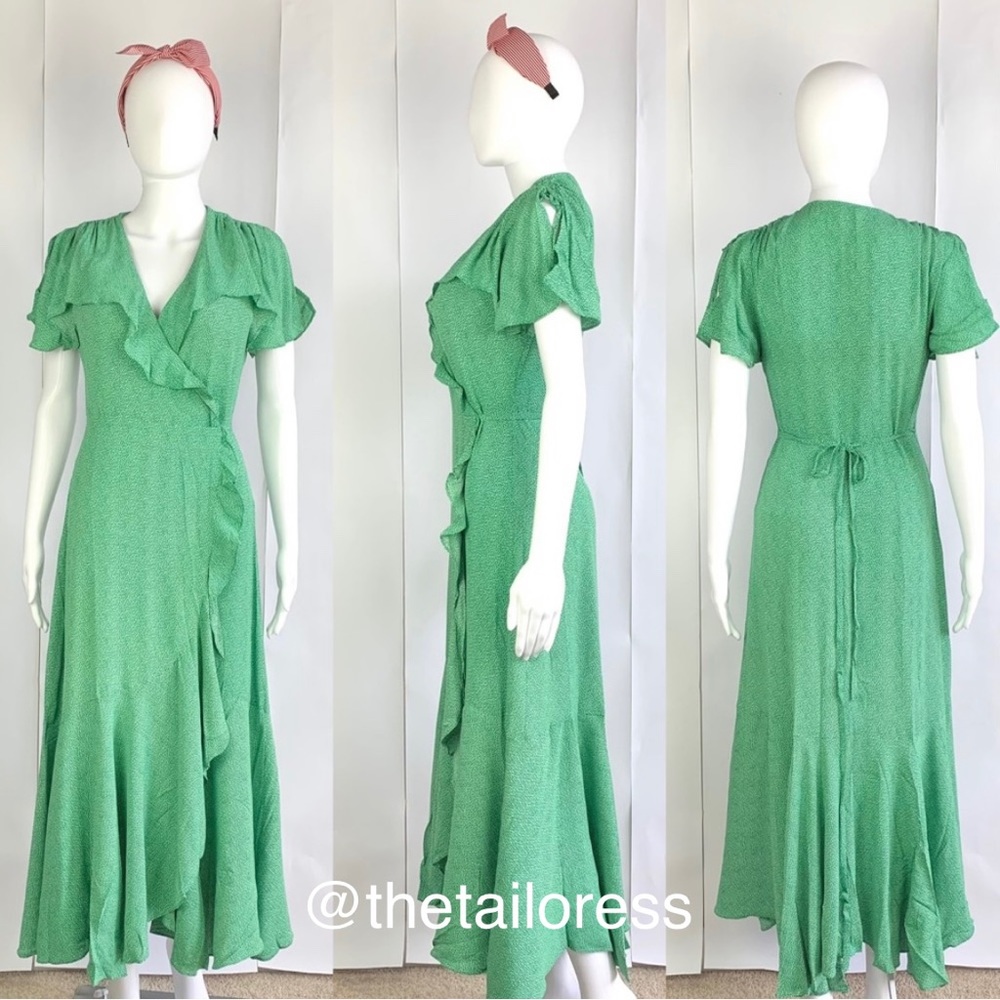 & OTHER STORIES Asymmetric Wrap Midi Dress ruffle green print